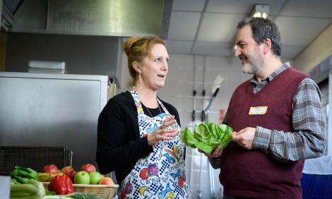 public health manager in conversation with school catering staff public health manager in conversation with school catering staff