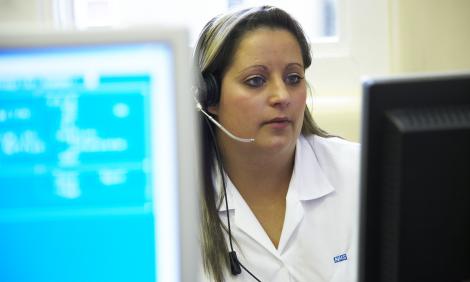 Female worker with headset