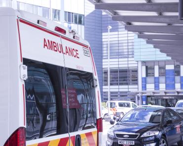 Ambulance outside a hospital
