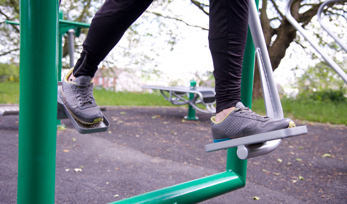 Feet on outside exercise equipment Feet on outside exercise equipment