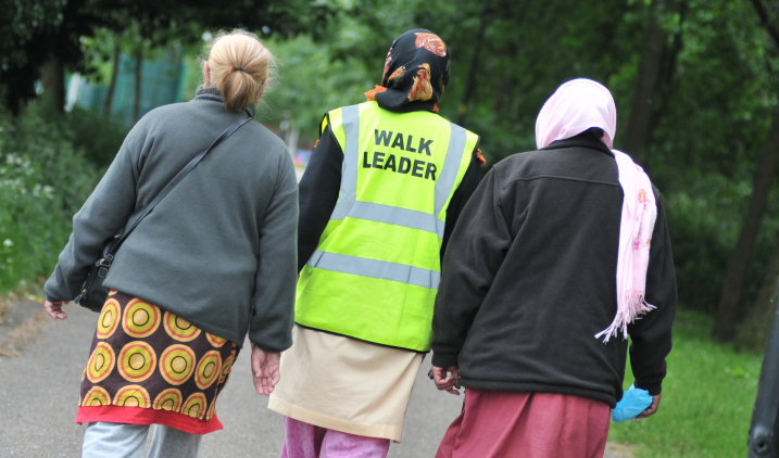Walking group with leader
