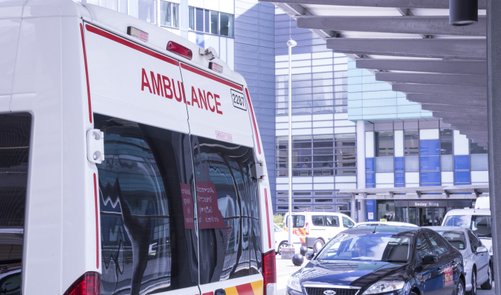 Ambulance outside a hospital Ambulance outside a hospital