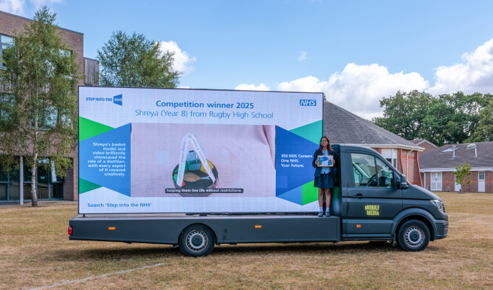 National winner, Shreya, year 8 from Rugby High School Shreya with a digital van showing her entry to the Step into the NHS competition.