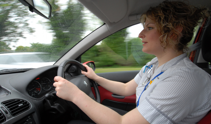 District nurse driving to work